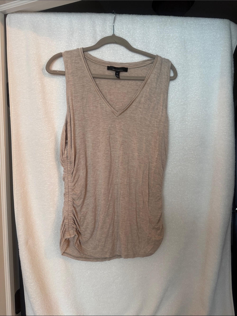 White House Black Market Taupe V-Neck Ruched Side Tank